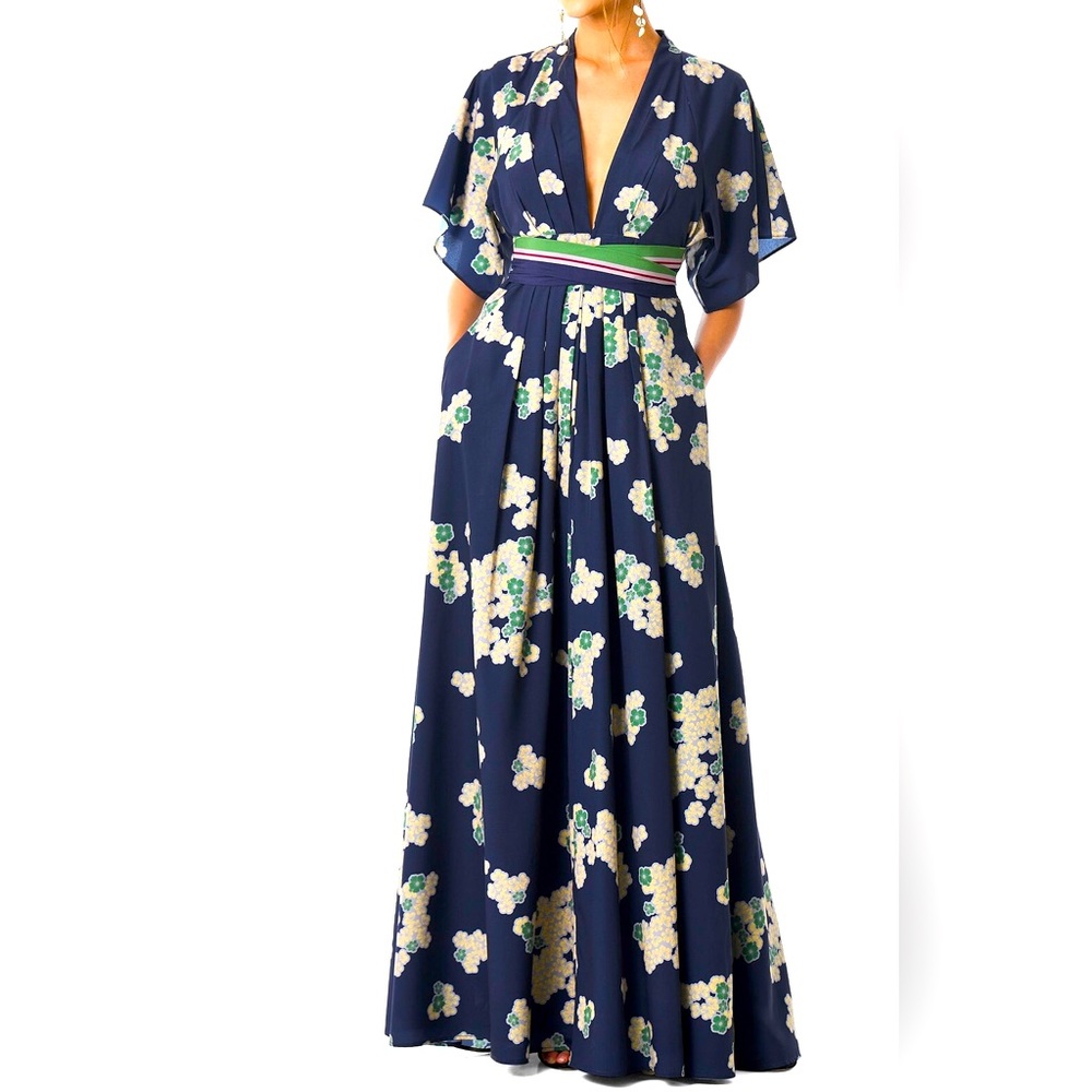 Floral kimono-style maxi dress with pockets